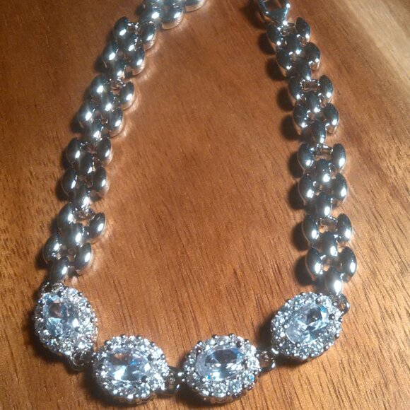 Simulated Blue and White Diamond Silvertone Brass Bracelet - Picture 5 of 15